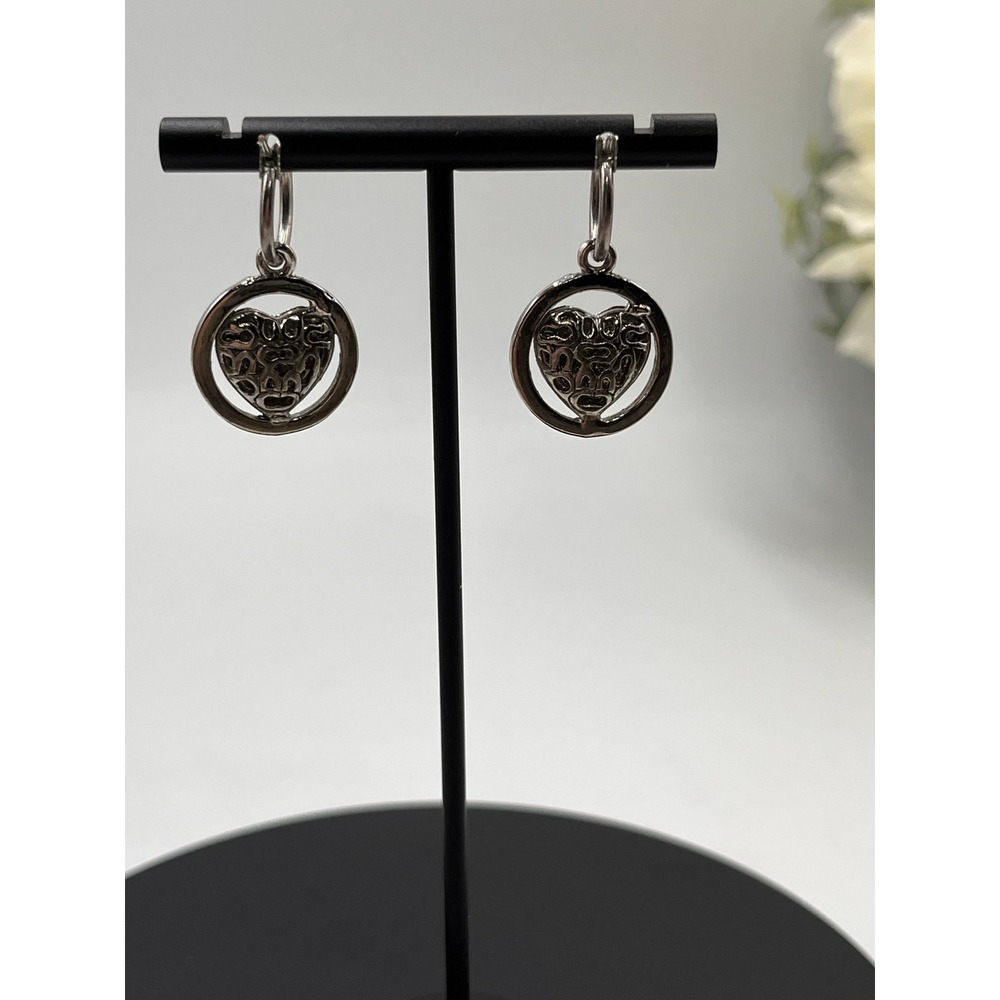 Coach Cream Enamel Logo C's Branded Heart Small Hoop Dangle Earrings - Picture 4 of 8